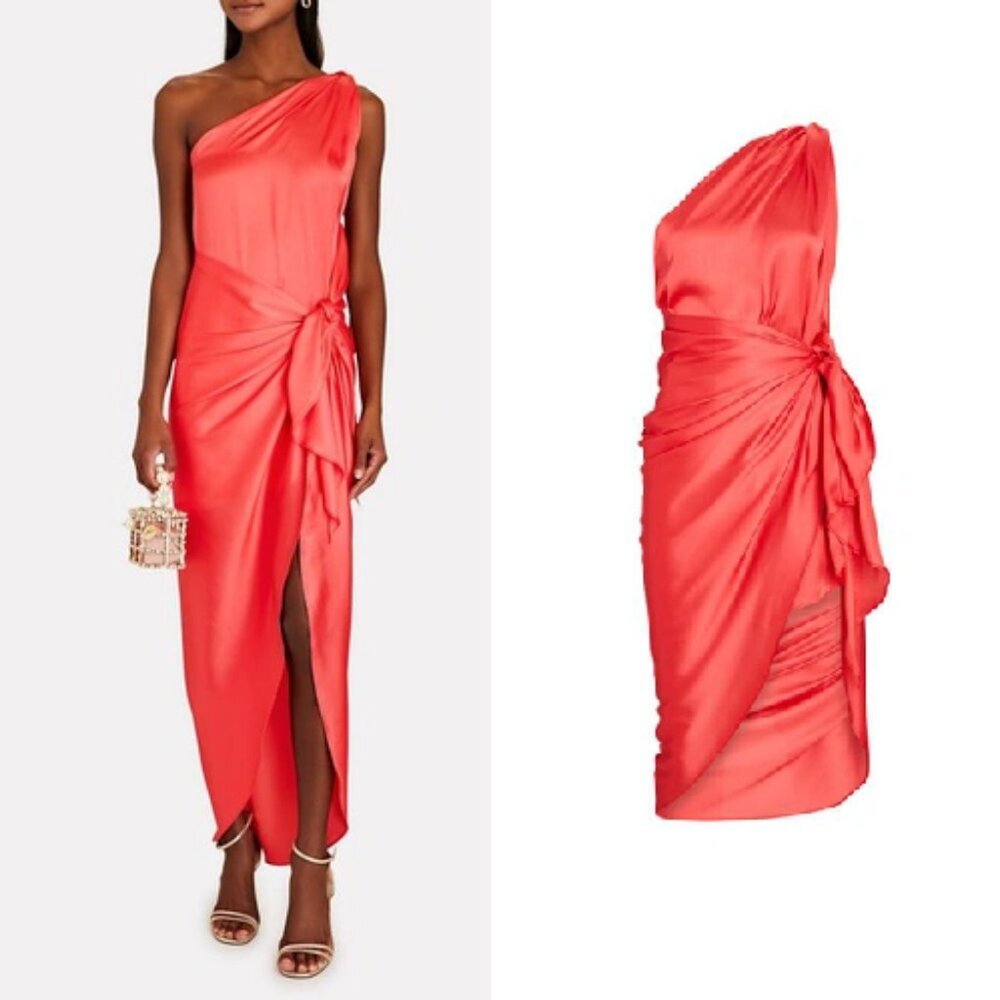 Baobab Collection Marea One Shoulder Satin Dress in Watermelon Medium NWT